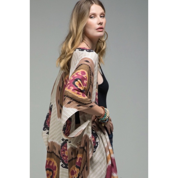 Bohemian Mandala Inspired Stripes Side Slit Kimono Coverup Wrap Casual Women's - Picture 2 of 6